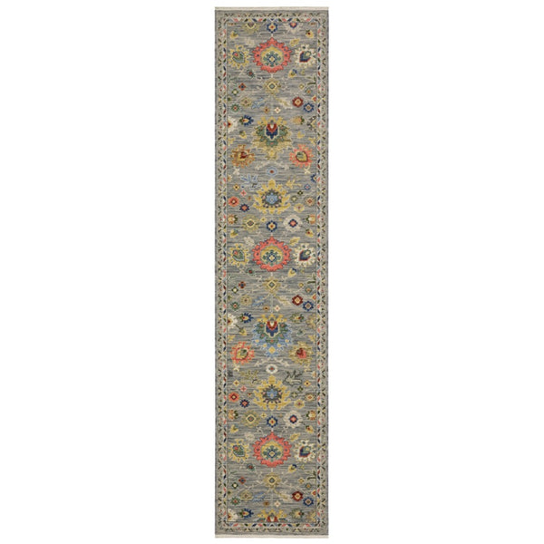 HomeRoots 6' Elegant Gray Blue Green Oriental Runner Rug with Fringed Tassels for Hallways and Entryways 12' Runner 576163