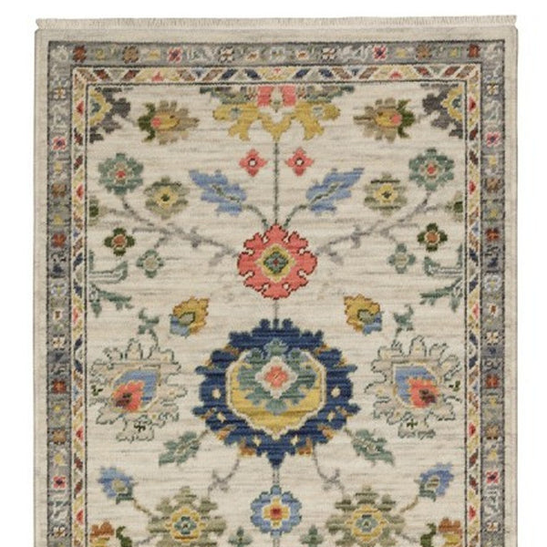 Homeroots 2' Gray Blue And Yellow Oriental Area Rug With Fringe – Stylish Design To Enhance Your Home Decor 12' Runner Wool Blend 576164