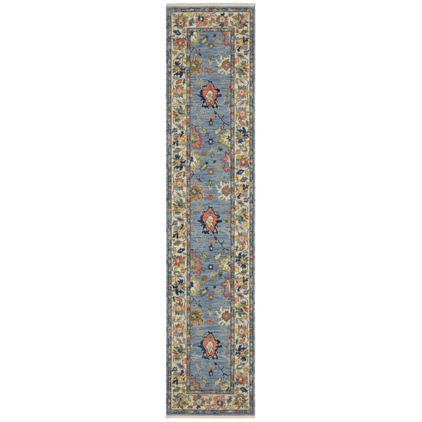 HomeRoots 6' Elegant Blue Green and Ivory Oriental Runner Rug with Fringe for Classic Home Décor Appeal 12' Runner 576165