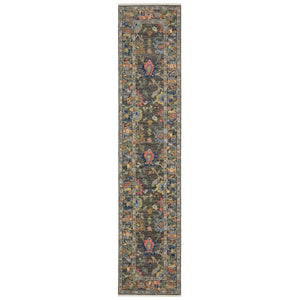 HomeRoots 6' Elegant Blue Green and Ivory Oriental Runner Rug with Fringe for Classic Home Décor Appeal 12' Runner 576167