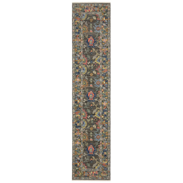 HomeRoots 6' Elegant Blue Green and Ivory Oriental Runner Rug with Fringe for Classic Home Décor Appeal 12' Runner 576167