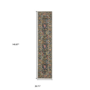 Homeroots 2' Cozy Gray Oriental Area Rug With Fringe - Elevate Your Space With Timeless Style And Warmth 12' Runner Wool Blend 576167