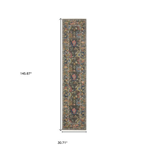 Homeroots 2' Cozy Gray Oriental Area Rug With Fringe - Elevate Your Space With Timeless Style And Warmth 12' Runner Wool Blend 576167