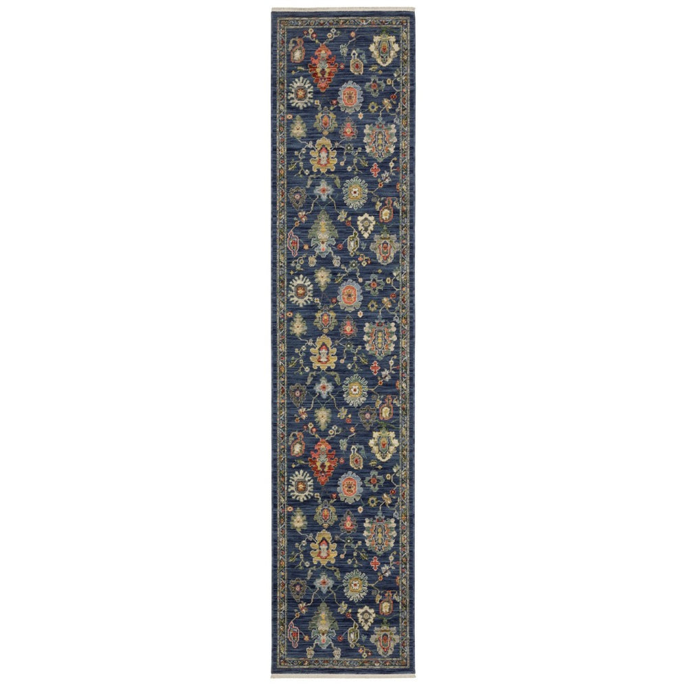 HomeRoots 6' Elegant Blue, Yellow & Ivory Oriental Runner Rug with Fringe for Hallways and Entryways 12' Runner 576168