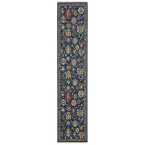 HomeRoots 6' Elegant Blue, Yellow & Ivory Oriental Runner Rug with Fringe for Hallways and Entryways 12' Runner 576168