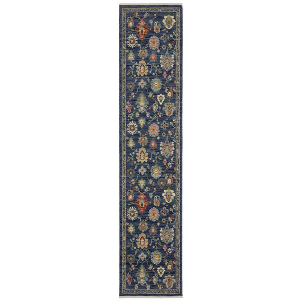HomeRoots 6' Elegant Blue, Yellow & Ivory Oriental Runner Rug with Fringe for Hallways and Entryways 12' Runner 576168