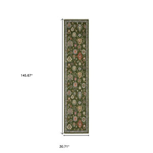 Homeroots 2' Yellow Oriental Area Rug With Fringe - Timeless Design For Cozy Home Decor And Warmth 12' Runner Wool Blend 576169