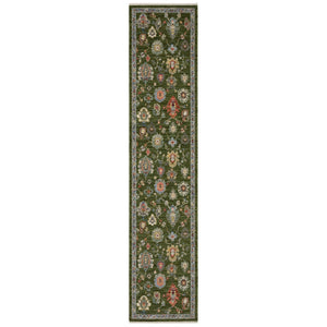 HomeRoots 6' Elegant Green Gray Light Blue Oriental Runner Rug with Fringed Edges for Timeless Home Decor 12' Runner 576169