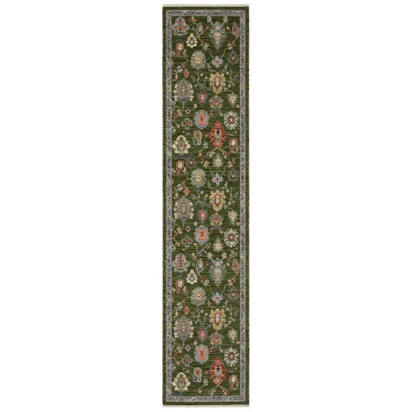 HomeRoots 6' Elegant Green Gray Light Blue Oriental Runner Rug with Fringed Edges for Timeless Home Decor 12' Runner 576169