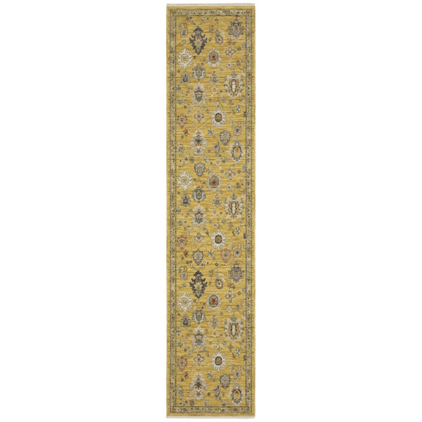 HomeRoots 6' Elegant Yellow Ivory and Gray Oriental Runner Rug with Timeless Fringed Tassels for Hallways 12' Runner 576170