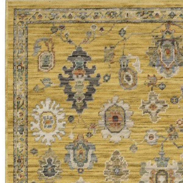 Homeroots 2' Yellow Oriental Area Rug With Fringe - Timeless Design For Cozy Home Decor And Warmth 12' Runner Wool Blend 576170