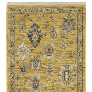 Homeroots 2' Yellow Oriental Area Rug With Fringe - Timeless Design For Cozy Home Decor And Warmth 12' Runner Wool Blend 576170