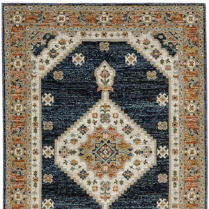 Homeroots 2' Blue Medallion Power Loom Area Rug - Stain Resistant, Soft Texture Perfect For Homes With Kids & Pets 5' X 7' Polypropylene 576173
