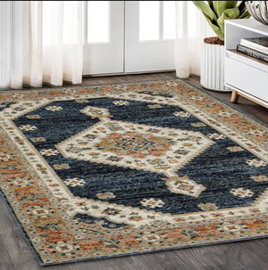 Homeroots 2' Blue Medallion Power Loom Area Rug - Stain Resistant, Soft Texture Perfect For Homes With Kids & Pets 5' X 7' Polypropylene 576173