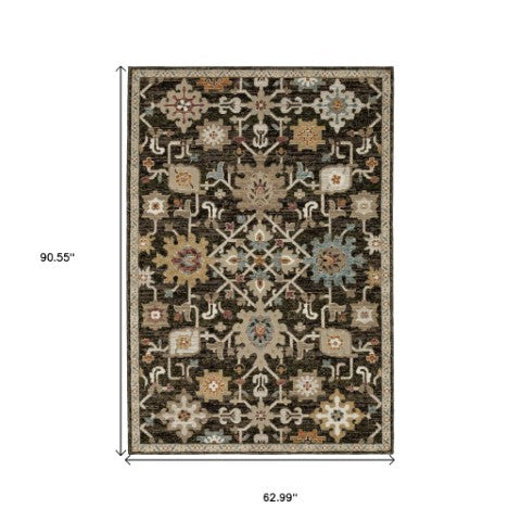 Homeroots 2' Elegant Brown Oriental Area Rug - Stain Resistant, Soft Texture, Perfect For Homes With Kids & Pets 5' X 7' Polypropylene 576174