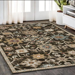 Homeroots 2' Elegant Brown Oriental Area Rug - Stain Resistant, Soft Texture, Perfect For Homes With Kids & Pets 5' X 7' Polypropylene 576174