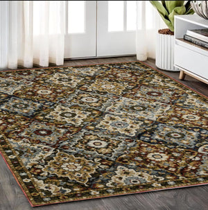 Homeroots 2' Charming Medallion Area Rug In Red, Yellow & Ivory - Stain Resistant For Homes With Kids & Pets 5' X 7' Polypropylene 576175