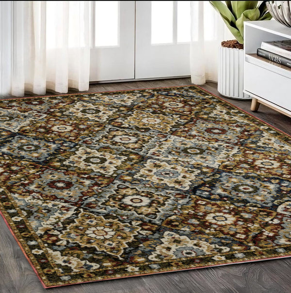 Homeroots 2' Charming Medallion Area Rug In Red, Yellow & Ivory - Stain Resistant For Homes With Kids & Pets 5' X 7' Polypropylene 576175