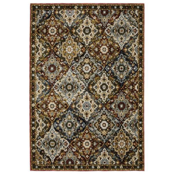 Homeroots 2' Charming Medallion Area Rug In Red, Yellow & Ivory - Stain Resistant For Homes With Kids & Pets 5' X 7' Polypropylene 576175