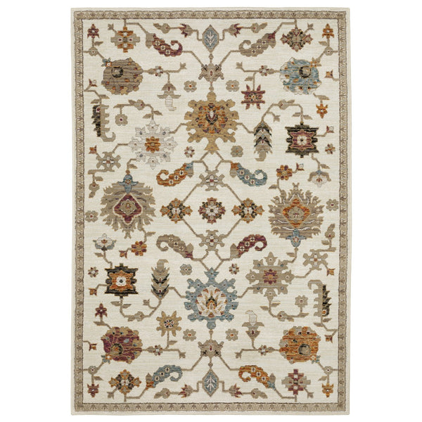 Homeroots 2' Ivory Oriental Area Rug - Stylish Power Loom Design, Stain Resistant, Perfect For Any Decor 5' X 7' Polypropylene 576177