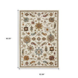 Homeroots 2' Ivory Oriental Area Rug - Stylish Power Loom Design, Stain Resistant, Perfect For Any Decor 5' X 7' Polypropylene 576177
