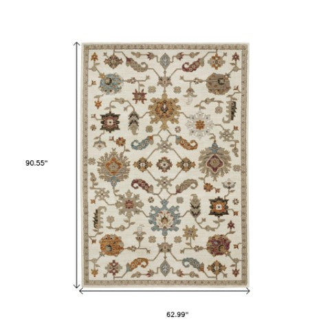 Homeroots 2' Ivory Oriental Area Rug - Stylish Power Loom Design, Stain Resistant, Perfect For Any Decor 5' X 7' Polypropylene 576177