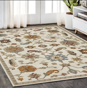 Homeroots 2' Ivory Oriental Area Rug - Stylish Power Loom Design, Stain Resistant, Perfect For Any Decor 5' X 7' Polypropylene 576177