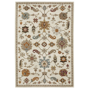 HomeRoots 3' Classic Ivory Gray and Orange Oriental Area Rug - Durable, Stain-Resistant for High Traffic Areas 5' X 7' 576177