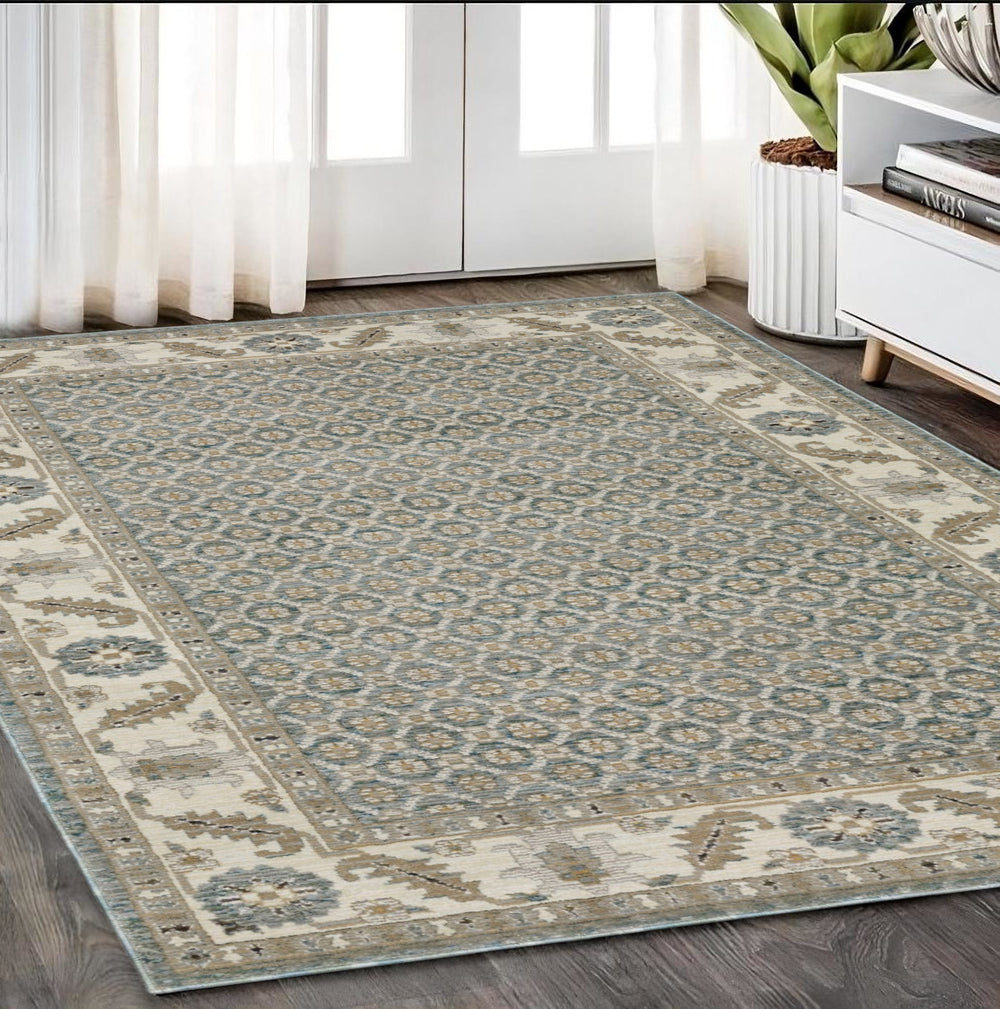 Homeroots 2' Blue Oriental Area Rug – Elegant Power Loom Design, Stain Resistant, Perfect For Pet-friendly Spaces 5' X 7' Polypropylene 576178