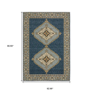 Homeroots 2' Blue Medallion Area Rug – Stain-resistant Power Loom Design For Stylish Spaces With Kids & Pets 5' X 7' Polypropylene 576179