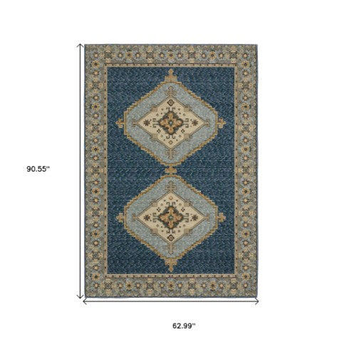 Homeroots 2' Blue Medallion Area Rug – Stain-resistant Power Loom Design For Stylish Spaces With Kids & Pets 5' X 7' Polypropylene 576179