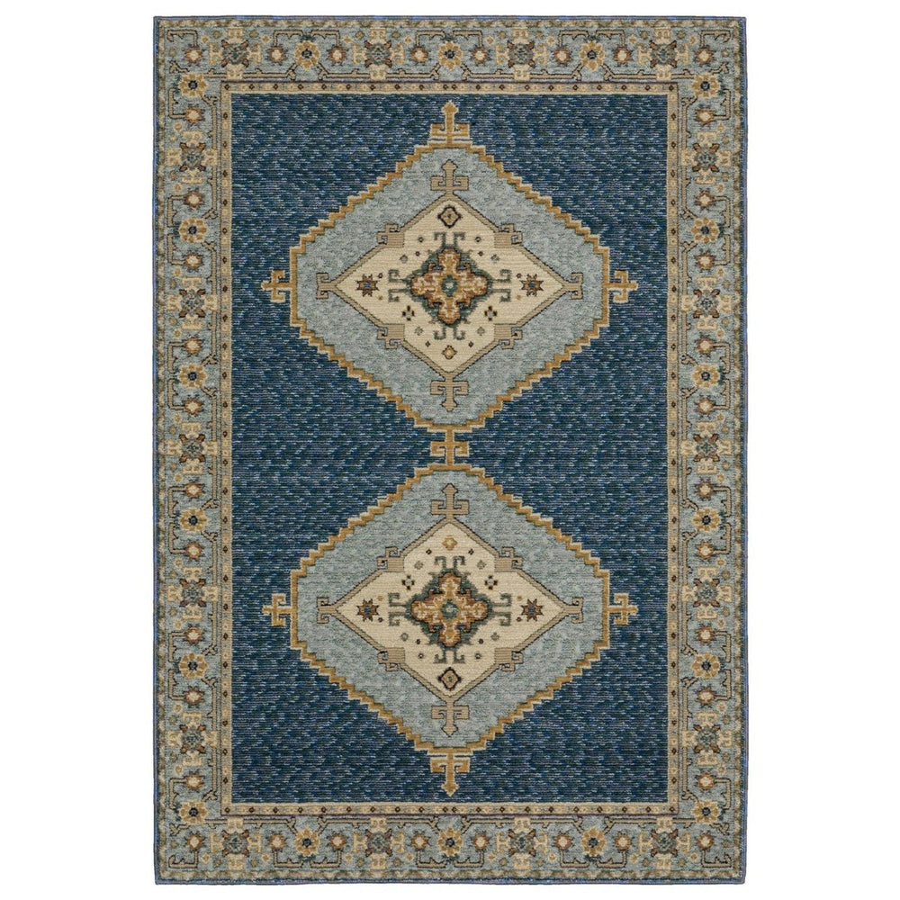 HomeRoots 3' Blue and Gold Medallion Area Rug - Timeless and Durable Accent for Stylish Homes with Pets 5' X 7' 576179