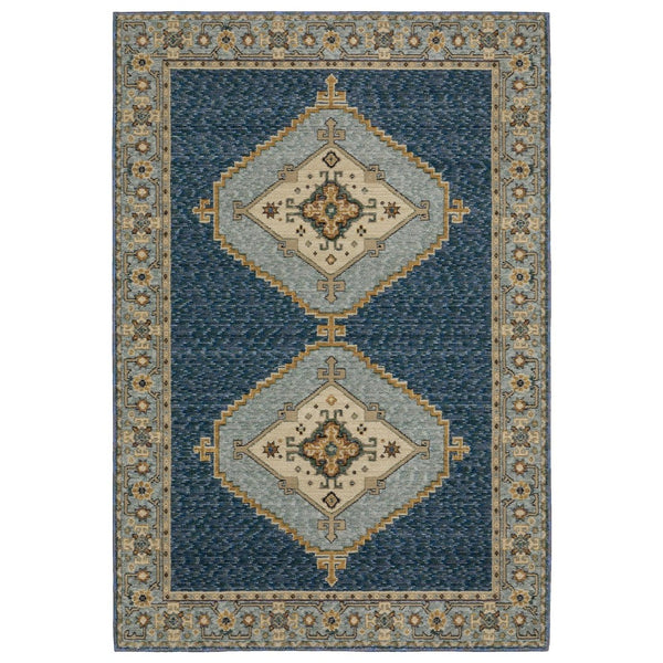 HomeRoots 3' Blue and Gold Medallion Area Rug - Timeless and Durable Accent for Stylish Homes with Pets 5' X 7' 576179