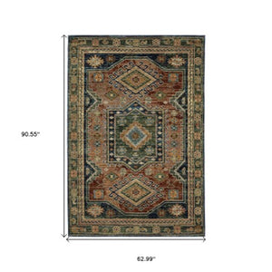 Homeroots 2' Stunning Blue Tribal Area Rug - Stain Resistant, Perfect For Kids And Pets, Adds Warmth To Any Space 5' X 7' Polypropylene 576182