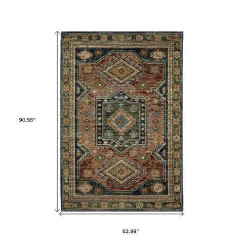 Homeroots 2' Stunning Blue Tribal Area Rug - Stain Resistant, Perfect For Kids And Pets, Adds Warmth To Any Space 5' X 7' Polypropylene 576182