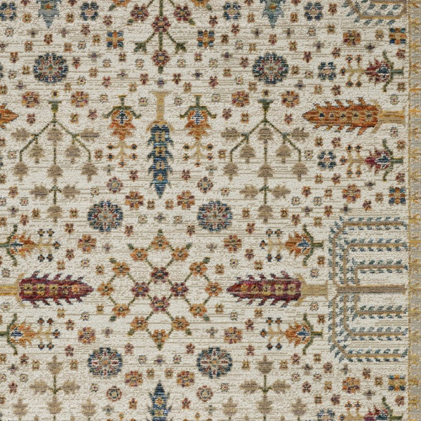 Homeroots 2' Inviting Ivory And Gold Oriental Area Rug - Stain Resistant, Stylish Design For Any Space 5' X 7' Polypropylene 576183