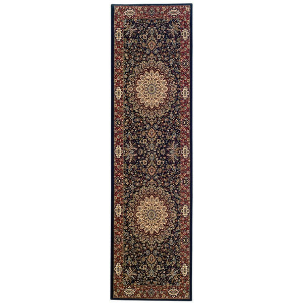 HomeRoots 6' Blue Oriental Round Rug - Elegant Design, Durable & Stain-Resistant for High-Traffic Spaces 9' Runner 576193
