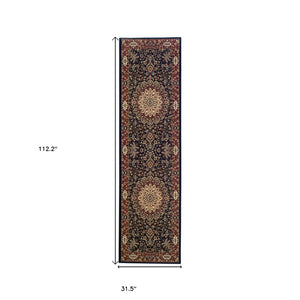 HomeRoots 6' Blue Oriental Round Rug - Elegant Design, Durable & Stain-Resistant for High-Traffic Spaces 9' Runner 576193