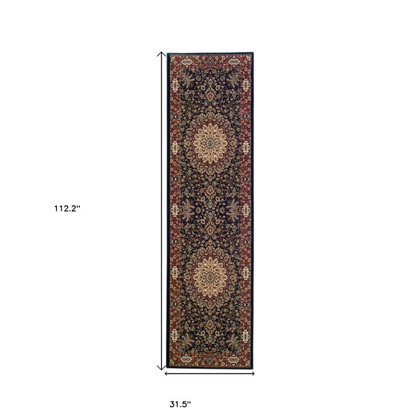 HomeRoots 6' Blue Oriental Round Rug - Elegant Design, Durable & Stain-Resistant for High-Traffic Spaces 9' Runner 576193