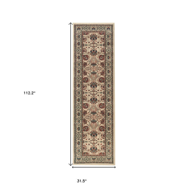 HomeRoots 6' Ivory Floral Round Rug - Elegant, Durable, Stain-Resistant Design for Timeless Home Décor Appeal 9' Runner 576196
