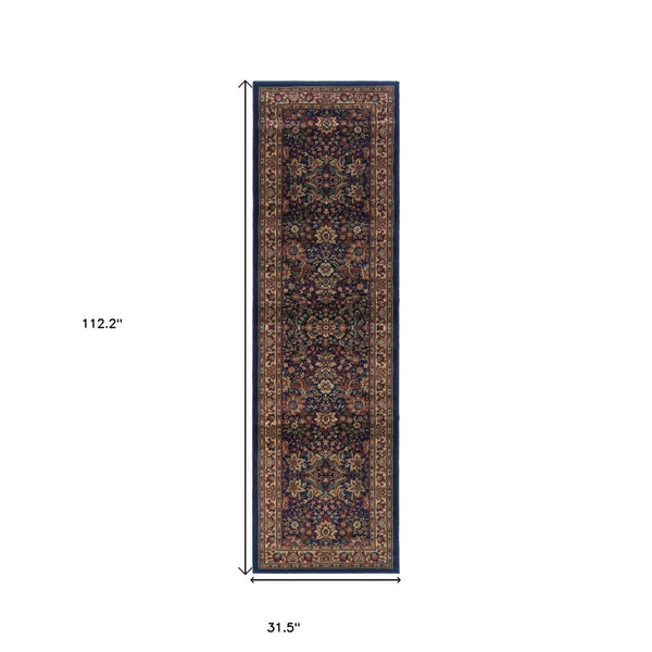 HomeRoots 6' Elegant Round Oriental Rug in Ivory, Black & Red - Timeless Style for Modern Spaces 9' Runner 576197