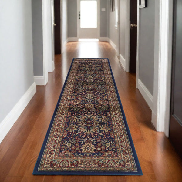 HomeRoots 6' Elegant Round Oriental Rug in Ivory, Black & Red - Timeless Style for Modern Spaces 9' Runner 576197
