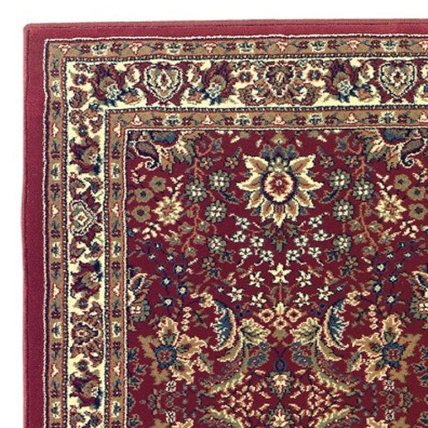 HomeRoots 6' Elegant Round Oriental Rug in Ivory, Black & Red - Timeless Style for Modern Spaces 9' Runner 576198