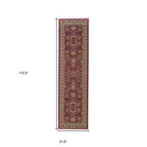 HomeRoots 6' Elegant Round Oriental Rug in Ivory, Black & Red - Timeless Style for Modern Spaces 9' Runner 576198