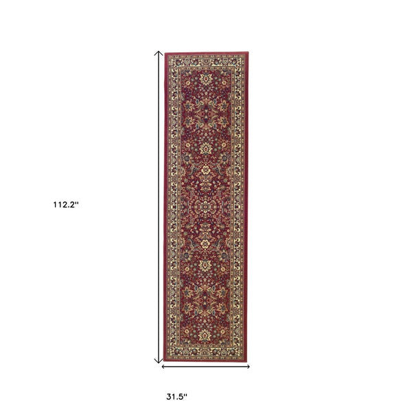 HomeRoots 6' Elegant Round Oriental Rug in Ivory, Black & Red - Timeless Style for Modern Spaces 9' Runner 576198
