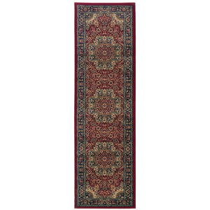 HomeRoots 6' Elegant Red and Blue Oriental Round Rug - Stain-Resistant, Power-Loomed for Lasting Beauty 9' Runner 576199