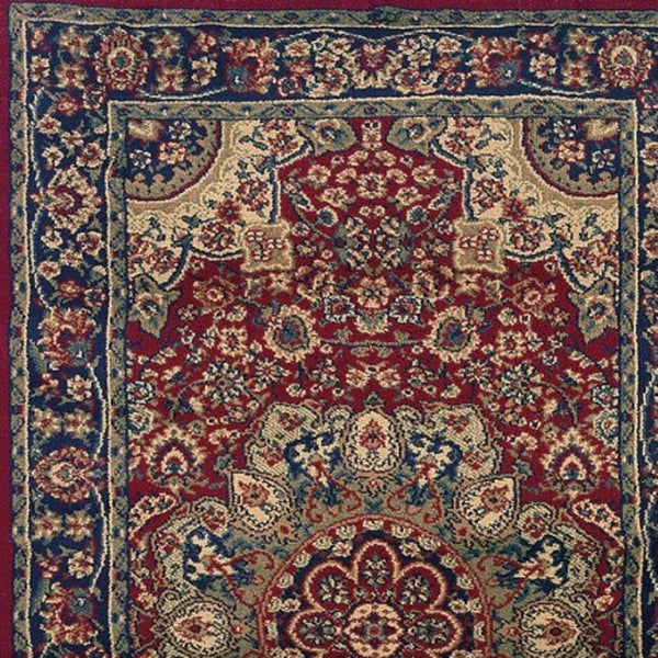 HomeRoots 6' Elegant Red and Blue Oriental Round Rug - Stain-Resistant, Power-Loomed for Lasting Beauty 9' Runner 576199