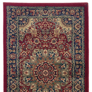 HomeRoots 6' Elegant Red and Blue Oriental Round Rug - Stain-Resistant, Power-Loomed for Lasting Beauty 9' Runner 576199