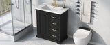 English Elm 30" Bathroom Vanity With Sink, One Package, Black Bathroom Cabinet With Drawers, Solid Frame and Mdf Board