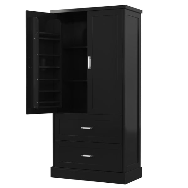 English Elm Tall Bathroom Storage Cabinet with Adjustable Shelves, Two Doors & Drawers, Space-Saving 66" Tall Black N725P178675B
